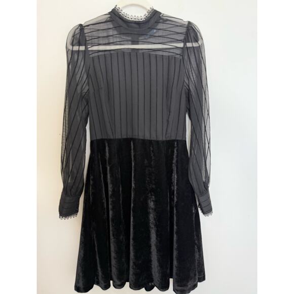 Black Velvet Mesh High Neck Dress | City Girl Goth Evening Vibes - Picture 10 of 13